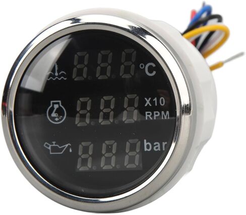 مقياس ضغط زيت سرعة درجة حرارة الماء ، 3 في 1 متر شاشة رقمية DC 9-32V لسفينة قارب الصيد اليخت RV ، ABS ، الفولاذ المقاوم للصدأ ، متر دائري 52 مم (ميدرق فضي للطلات السوداء) in Kuwait
