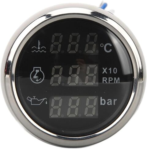مقياس ضغط زيت سرعة درجة حرارة الماء ، 3 في 1 متر شاشة رقمية DC 9-32V لسفينة قارب الصيد اليخت RV ، ABS ، الفولاذ المقاوم للصدأ ، متر دائري 52 مم (ميدرق فضي للطلات السوداء) in Kuwait