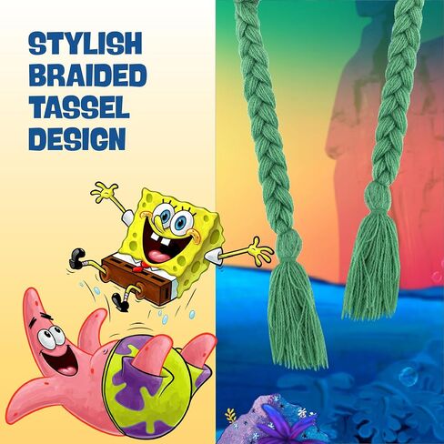 Spongebob Squarepants Beanie Hat, Plankton Peruvian Winter Knit Cap with 3D Antenna and Braided Tassels, Teal, One Size in Saudi Arabia
