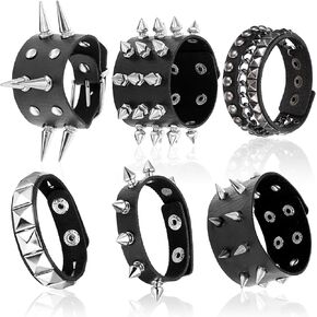 6 PCS Punk Goth Pu Leather Bracelet ، Black Punk Leather Rivets Cuff Cuff Steampunk للرجال in Kuwait