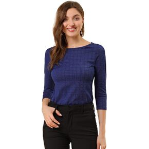 Allegra K Women's Check Top Boat Neck Work Office Blouse 3/4 Sleeve Houndstooth Plaid Top in Saudi Arabia