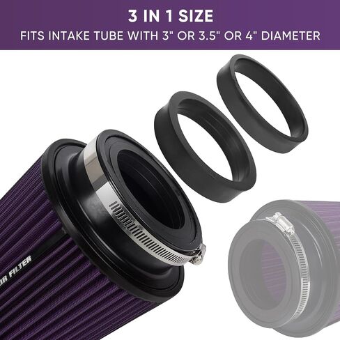 4 Inches Cold Air Intake Filter 3" or 3.5" or 4" High Performance Washable Clamp-On Replacement Cone Air Filter 3 in 1 Size Purple in Kuwait
