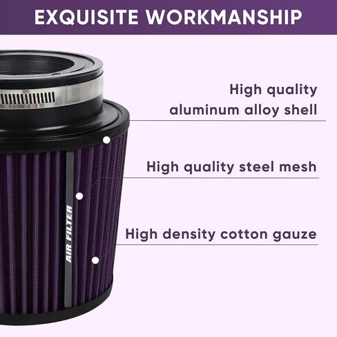 4 Inches Cold Air Intake Filter 3" or 3.5" or 4" High Performance Washable Clamp-On Replacement Cone Air Filter 3 in 1 Size Purple in Kuwait