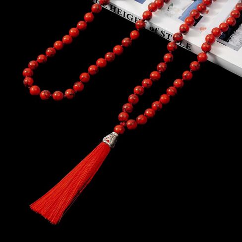 108 Mala Beads Natural Stone Japamala Yoga Prayer Rosary Meditation Hand Knotted Beaded Tassel Necklace for Women Men in Saudi Arabia