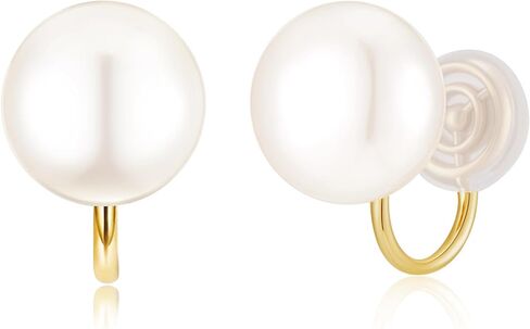 Elegant Flat Pearl Ear Clips for Women Minimalist 14k Gold Plated Pearl Non-Piercing Fashion Jewelry for Party Wedding Bridesmaid Gifts in Saudi Arabia
