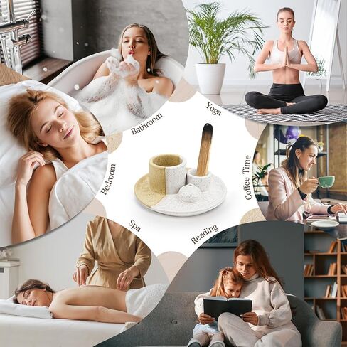 حامل مبخرة 4 في 1، حامل حكيم للحرق، حامل بالو سانتو، حامل شموع، مبخرة بخور سيراميك، صينية لالتقاط رماد غرفة اليوغا للتأمل. (أسود) in Saudi Arabia
