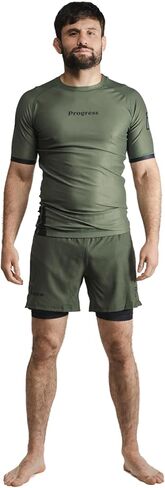 أكاديمية + كم قصير Rashguard | واقي من الطفح الجلدي BJJ مرن ومتين | قمصان ضغط ماصة للرطوبة للرجال والنساء | 80% بوليستر/20% سباندكس (L، كاكي) in Kuwait