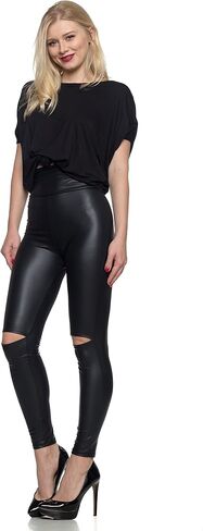 J2 Love Women's Knee Slit Faux Leather Legging in Kuwait