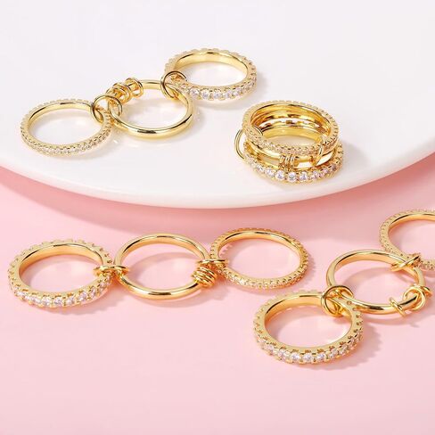 Gold Stackable Rings for Women Non Tarnish, 18K Gold Plated CZ Cubic Zirconia Rings, Golden Rings Set, Multi-Link Connected Rings in Saudi Arabia