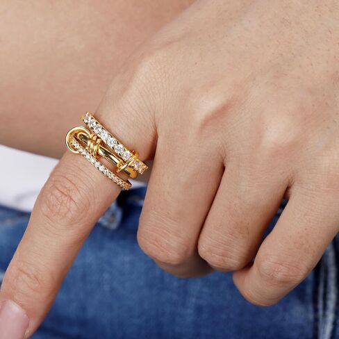 Gold Stackable Rings for Women Non Tarnish, 18K Gold Plated CZ Cubic Zirconia Rings, Golden Rings Set, Multi-Link Connected Rings in Saudi Arabia
