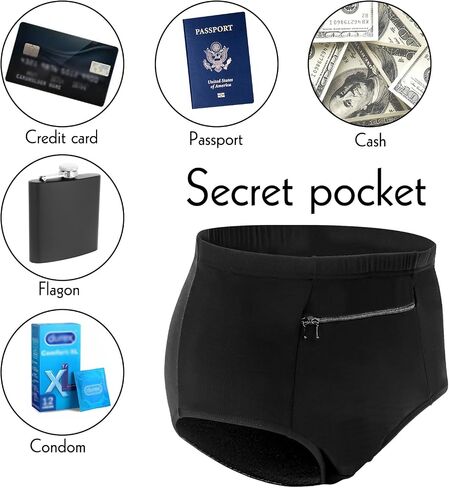 Luexbox Pocket Pantie للنساء ، والملابس الداخلية سافر مع سراويل الجيب السرية للنساء ، 4 عبوات (أسود) in Kuwait