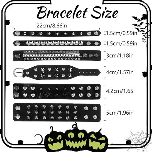 6 PCS Punk Goth Pu Leather Bracelet ، Black Punk Leather Rivets Cuff Cuff Steampunk للرجال in Kuwait