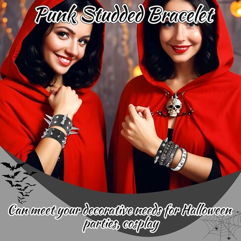 6 PCS Punk Goth Pu Leather Bracelet ، Black Punk Leather Rivets Cuff Cuff Steampunk للرجال in Kuwait