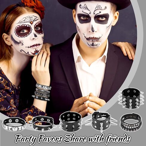 6 PCS Punk Goth Pu Leather Bracelet ، Black Punk Leather Rivets Cuff Cuff Steampunk للرجال in Kuwait