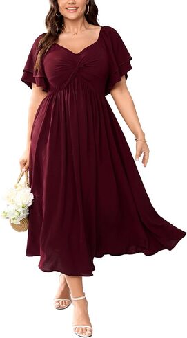 SCOMCHIC Women's Plus Size Wedding Guest Cocktail Dresses Sweetheart Neckline Ruffle Sleeve A Line Maxi Dress in Saudi Arabia