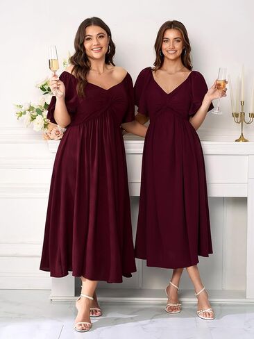 SCOMCHIC Women's Plus Size Wedding Guest Cocktail Dresses Sweetheart Neckline Ruffle Sleeve A Line Maxi Dress in Saudi Arabia