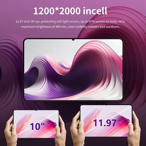 Azeyou Tablet 12 بوصة Android 14 Tablet، 20(8+12) جيجابايت ذاكرة الوصول العشوائي 256 جيجابايت ROM (قابلة للتوسيع إلى 1 تيرابايت)، وحدة المعالجة المركزية Unisoc T616، بطارية 8000 مللي أمبير، شاحن سريع 18 وات PD، 4 مكبرات صوت، 5G WiFi + 4G LTE، كاميرا مزدوج in Kuwait