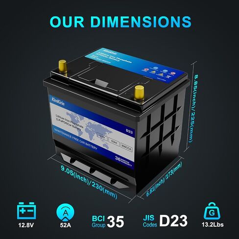 XINGCELL Kim Kirin12.8V 52Ah LiFePO4 Car Battery Group 35/D23 – Lithium Iron Phosphate Deep Cycle Battery with 800CCA High Cranking Power for Start-Stop Cars RV Marine Solar in Saudi Arabia