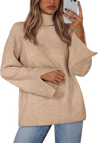 KIRUNDO Fall Sweaters for Women 2025 Turtleneck Ribbed Long Sleeve Casual Loose Knit Pullover Tops Fashion Winter Clothes in Saudi Arabia