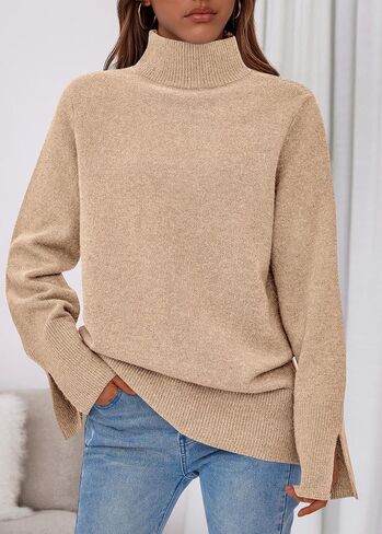 KIRUNDO Fall Sweaters for Women 2025 Turtleneck Ribbed Long Sleeve Casual Loose Knit Pullover Tops Fashion Winter Clothes in Saudi Arabia