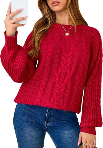 LOMON Oversized Sweaters for Women Long Sleeve Chunky Cable Knit Casual Crew Neck Pullover Sweater S-XXL in Saudi Arabia