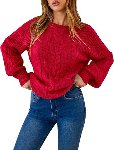LOMON Oversized Sweaters for Women Long Sleeve Chunky Cable Knit Casual Crew Neck Pullover Sweater S-XXL in Saudi Arabia