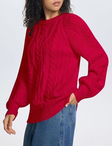 LOMON Oversized Sweaters for Women Long Sleeve Chunky Cable Knit Casual Crew Neck Pullover Sweater S-XXL in Saudi Arabia