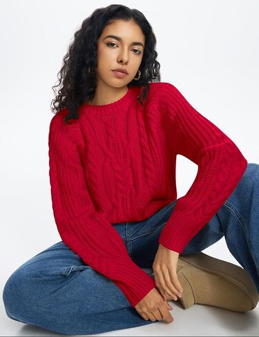LOMON Oversized Sweaters for Women Long Sleeve Chunky Cable Knit Casual Crew Neck Pullover Sweater S-XXL in Saudi Arabia