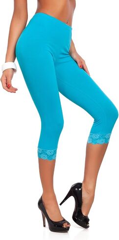 فوتورو أزياء اقتصاص 3/4 Lenght Cotton Leggings مع الدانتيل in Kuwait
