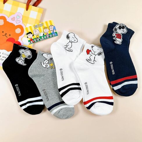 Peanuts Character Socks Collection, 5 Pairs, Snoopy and Friends Design, White and Multi-Color in Saudi Arabia