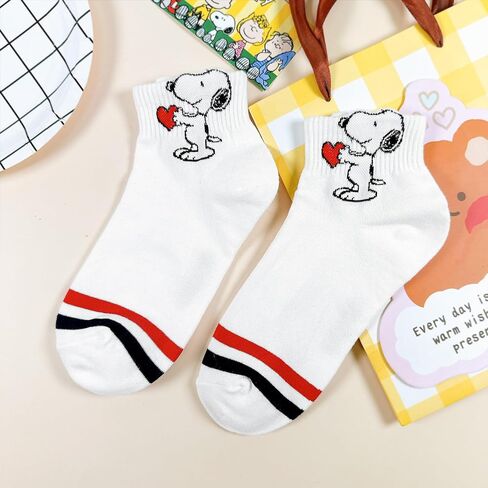 Peanuts Character Socks Collection, 5 Pairs, Snoopy and Friends Design, White and Multi-Color in Saudi Arabia