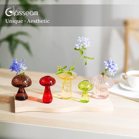 مزهرية انتشار فطر Glasseam ، مزهريات زهرة ملونة مجموعة من 10 ، مزهريات زجاجية صغيرة فريدة من نوعها للزهور ، ديكور مزهرية صغيرة جمالية ، مزهرية بود مائية لمطبخ حمام غرفة النوم in Saudi Arabia