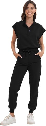 Scrub for Women Set - Stretch Scrub Top & Jogger Pants Mandarin Collar Anti-Wrinkle Scrub Suit Medical Uniform in Saudi Arabia