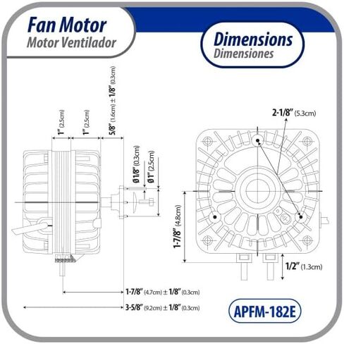 Appli Parts APFM-101E 10W refrigeration condenser and evaporator motor 115V 60Hz 0.65A 1450rpm includes base and 9in aluminum Fan Blade CCW shaft end Universal fit in Saudi Arabia