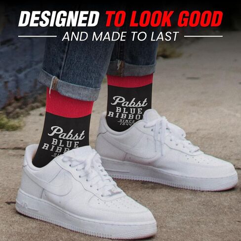 Pabst Blue Ribbon Socks Funny Socks - جوارب بيرة للجنسين لمحبي PBR ، الجوارب السخيفة الممتعة ، الجوارب الجزأة الرائعة ، جوارب طاقم مريحة in Saudi Arabia