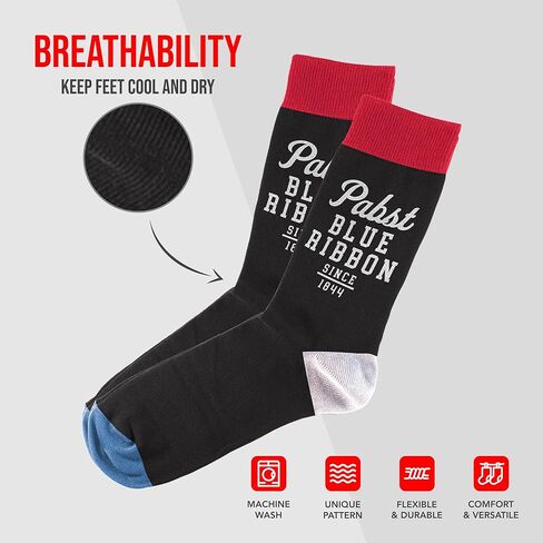Pabst Blue Ribbon Socks Funny Socks - جوارب بيرة للجنسين لمحبي PBR ، الجوارب السخيفة الممتعة ، الجوارب الجزأة الرائعة ، جوارب طاقم مريحة in Saudi Arabia