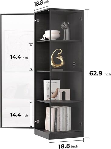 Kingsize Corner Display Cabinet with Doors (18.9" W), 4-Tier Display Case, Curio Cabinet for Collectibles, Toys, Books, Corner Shelf&Bookcase with 3 Color Lights, Black in Kuwait