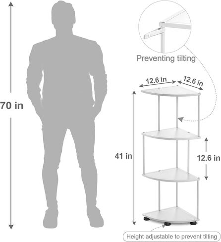 haomsj Metal Corner Shelf Stand 4 Tier 41",Sturdy Baking Paint Process Corner Shelves Display Shelf for Living Room Decor,Wall Corner Bookshelf Office Small Space (White) in Kuwait