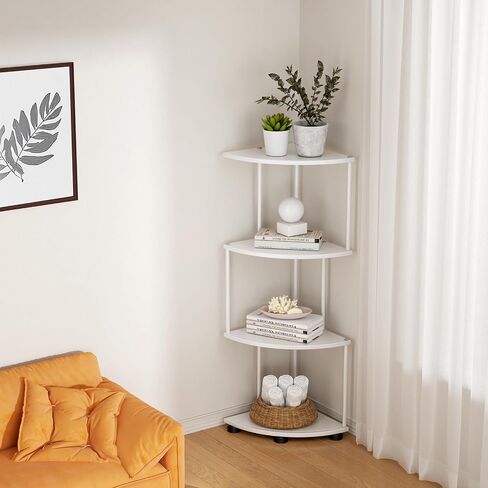 haomsj Metal Corner Shelf Stand 4 Tier 41",Sturdy Baking Paint Process Corner Shelves Display Shelf for Living Room Decor,Wall Corner Bookshelf Office Small Space (White) in Kuwait