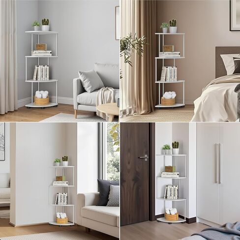 haomsj Metal Corner Shelf Stand 4 Tier 41",Sturdy Baking Paint Process Corner Shelves Display Shelf for Living Room Decor,Wall Corner Bookshelf Office Small Space (White) in Kuwait