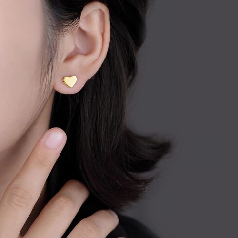 Reffeer Solid 925 Sterling Silver Small Heart Stud Earrings for Women Teen Girls Love Heart Earrings Post Stud Earrings Hypoallergenic in Saudi Arabia