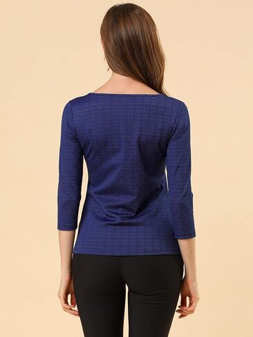 Allegra K Women's Check Top Boat Neck Work Office Blouse 3/4 Sleeve Houndstooth Plaid Top in Saudi Arabia