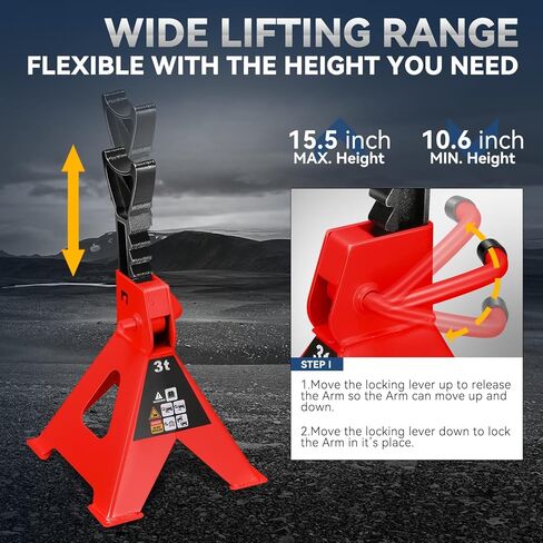 Auto Dynasty 2 pcs Jack Stands Low Profile Garage Steel Lifting Car Stand Service Lift Floor Jack Stand, 2 Ton (4400 lbs), Lifting Range 11" to 17", for SUV, Car and Truck, Blue in Saudi Arabia