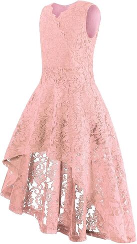 Girls Floral Lace Dress Easter Bridesmaid Vintage Formal Cocktail Party Swallowtail Swing Dresses 7-14 Years in Saudi Arabia
