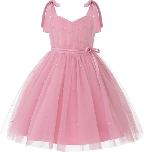 Uhnice Flower Girls Pearl Dress Toddler Tulle Dresses مع أحزمة الكتف القوس لحفل الزفاف in Kuwait