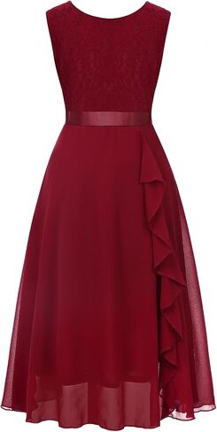 Girls Floral Lace Dress Easter Bridesmaid Vintage Formal Cocktail Party Swallowtail Swing Dresses 7-14 Years in Saudi Arabia