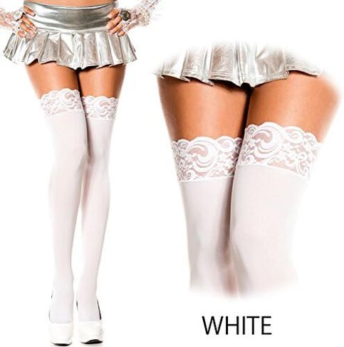 Music Legs Women's Opaque Thigh Highs with Lace Top White One Size Fits Most in Saudi Arabia