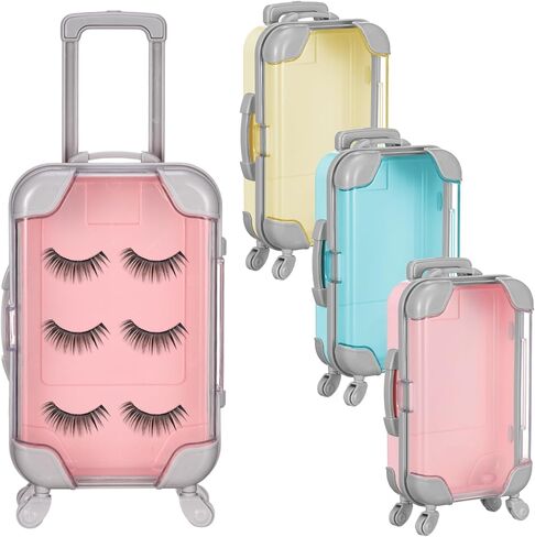 Honeydak 3 Pcs Mini Plastic Suitcase False Eyelashes Tray Luggage Trolley Candy Box Clear Suitcase Packaging Case Party Favor Box for Jewelry Cosmetic Hairpins Storage (Pastel Color,7 x 3.7 x 2 Inch) in Saudi Arabia