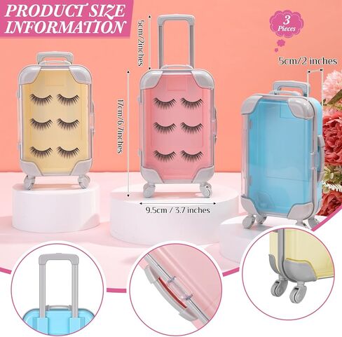 Honeydak 3 Pcs Mini Plastic Suitcase False Eyelashes Tray Luggage Trolley Candy Box Clear Suitcase Packaging Case Party Favor Box for Jewelry Cosmetic Hairpins Storage (Pastel Color,7 x 3.7 x 2 Inch) in Saudi Arabia