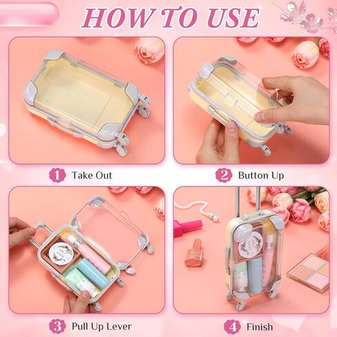 Honeydak 3 Pcs Mini Plastic Suitcase False Eyelashes Tray Luggage Trolley Candy Box Clear Suitcase Packaging Case Party Favor Box for Jewelry Cosmetic Hairpins Storage (Pastel Color,7 x 3.7 x 2 Inch) in Saudi Arabia